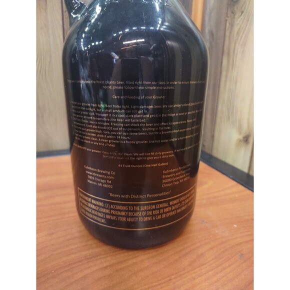 Beer Growler 64 oz (1/2 Gallon) Growler Kuhnhenn Brewing Company Brown Glass Jug - Picture 4 of 4